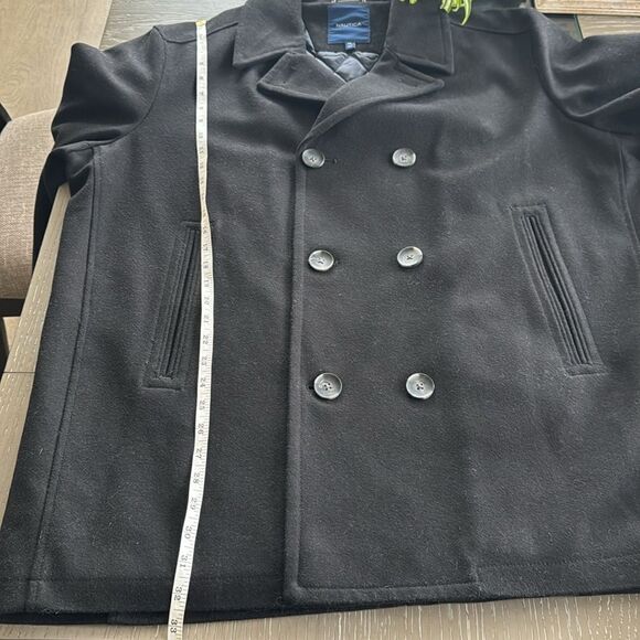 NAUTICA Classic Wool Blend Black Coat Men’s Size XXL Button Up Lined Peacoat - Picture 6 of 12